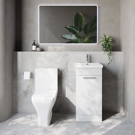 Napoli 390 Gloss White 400mm Single Door Vanity Unit and Kingston Toilet Suite with Glide Basin - 400mm - Chrome 160mm Handle