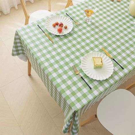 PVC Nappe Anti-Taches Vichy pour Table rectangulaire Taille 220 x 140 cm - Nappe Vichy Toucher Extra Douce et imperméable, Couleur Pistache (1/5)