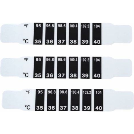 Ahlsen Tiras de termómetro para frente de bebé, pegatinas de prueba de fiebre, herramientas de prueba de temperatura corporal autoadhesivas para niños, paquete de 6 (1/5)