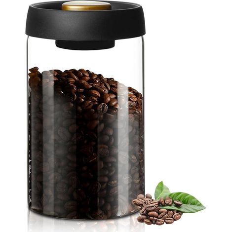 Dailygoods Barattolo sottovuoto in vetro per caffè da 1200 ml: Contenitore in vetro per chicchi di caffè con coperchio sottovuoto, ermetico per chicchi e granuli di caffè. (1/5)