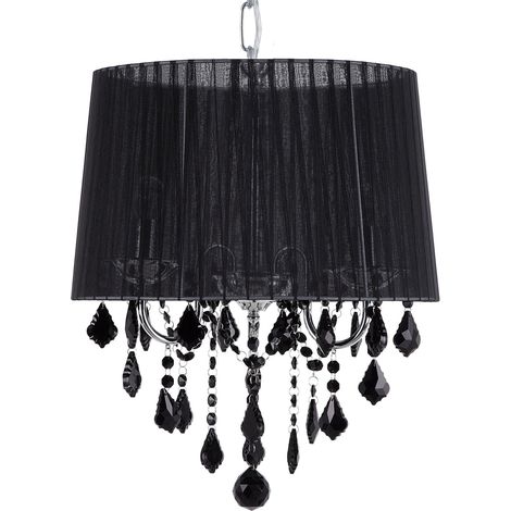 Pendant Lamp Silver Black Shade Glam Crystal Chandelier with 3 Lights EVANS