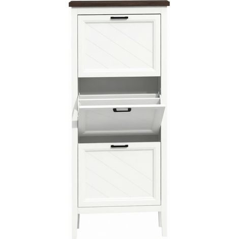 Zapatero estrecho de MDF blanco con 3 puertas abatibles y estantes ajustables (1/4)