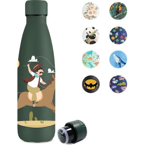 Bouteille Isotherme 500ml, Gourde Inox, Double Paroi Isolant sous Vide, Bouteilles sans BPA, Étanche, Gourde pour Camping, Enfant, Bureau, Travail, Voyage, Randonnée (1/5)