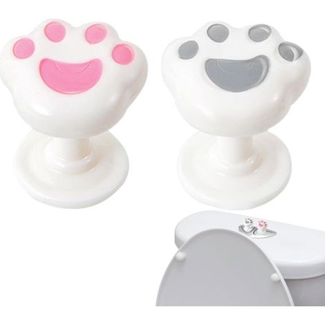 Niedlicher Toilettenknopf, 2-teiliges, kätzchenpfotenförmiges Druckwerkzeug, tragbarer Toilettenspülknopf, Spülknopf von oben, Druckknopfhilfe