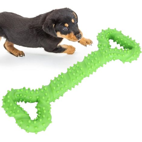 Hundekauspielzeug – Strapazierfähiges Beißspielzeug aus Gummi – Knochenform – Interaktiv, geeignet für Welpen und aktive Hunde aller Größen – Grün