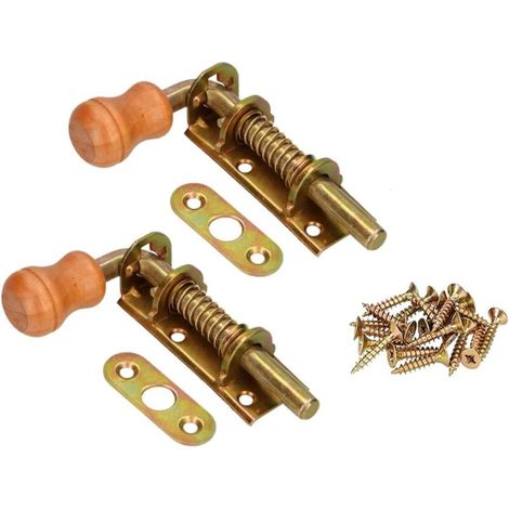 Lot de 2 loquets à ressort 100 mm - Verrou de porte galvanisé inoxydable - Poignée en bois résistant aux intempéries - Avec ressort (1/5)