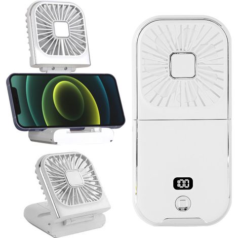 Tragbarer Handventilator, Halsventilator, Mini-Tischventilator, faltbarer Handyhalter, Notstromversorgung, leise, per USB aufladbare persönliche Ventilatoren mit LED-Digitalanzeige