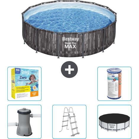 Piscine Bestway ronde Steel Pro MAX - Impression bois - 427 x 107 cm - Comprend des Accessoires CB33 (1/3)