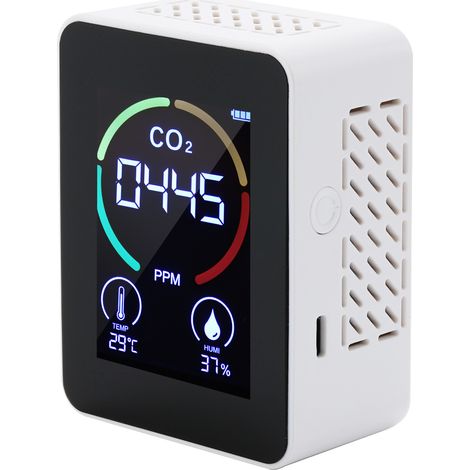 Testeur de Concentration CO2 avec Écran LCD 2, 8 Pouces, Mini Détecteur Dioxyde Carbone, Hygromètre et Thermomètre, Moniteur Qualité L'air, Batterie