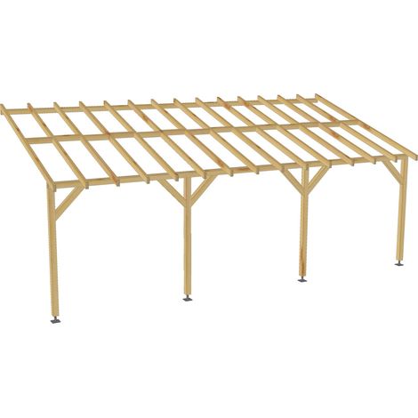 Carport adossé 7x3 – Pente 30% – Bois massif durable – Conception facile à installer – Pour couverture légère polycarbonate – Jardinatoire (1/5)