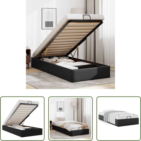 vidaXL Mécanisme de levage - Cadre de lit ottoman sans matelas noir 90x200 cm similicuir (1/5)