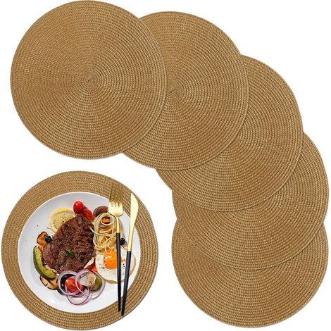 Sets de table ronds en polypropylène, 38 cm de diamètre, adaptés à la cuisine, à la table à manger et aux réceptions - Lot de 6 (1/5)