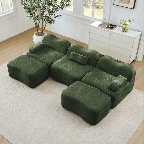 Modulares U-Sofa 288x167x70 cm aus grünem Samt mit 2 Poufs – MEUBLIV (1/5)
