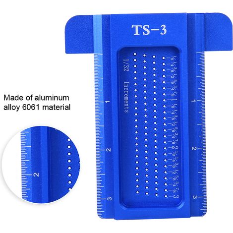 Règle de traçage pour le travail du bois TS-3, règle perforée impériale, règle en T en alliage d'aluminium, outil de traçage pour le travail du bois, mini-outil de traçage, bleue (1/5)