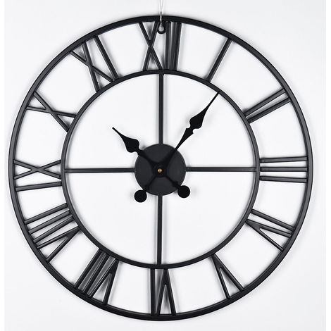 Shoze Vintage Large Black Wall Clock - 60CM Round Silent Skeleton Roman Numerals Battery Hanging Clock for Living Room, Bedroom, Kitchen, Hotel, Office (1/5)