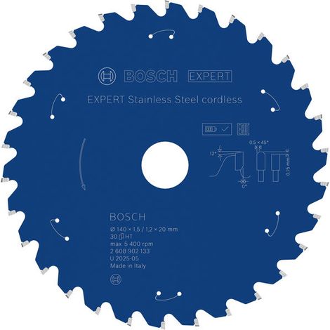 Bosch EXPERT Stainless Steel Circular Saw Blade 140 x1.5/1.2x20mm T30 2608902133 (1/4)