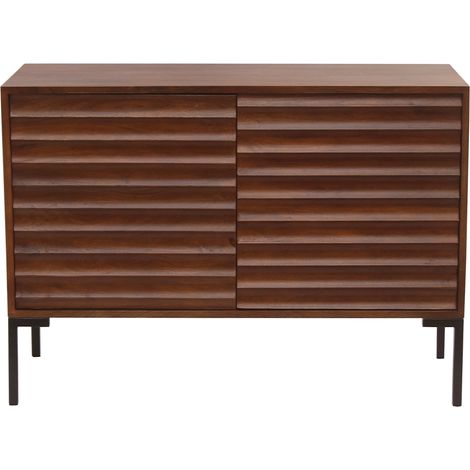 Sideboard aus dunklem, massivem Mangoholz und schwarzem Metall 2 Türen B100 cm ONDA