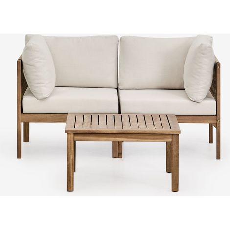 SKLUM Garten-Set mit 2-teiliger modularer Sofagarnitur mit Armlehnen und Couchtisch aus Akazienholz Branson Weiß Gardenia – Braun Acacia (1/5)