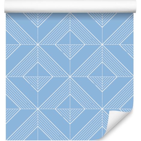 Carta da parati con rombi geometrici azzurri, centro azzurro 50x1000 cm (1/5)