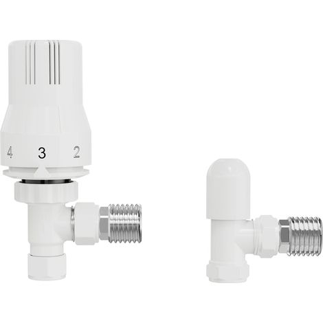 NRG 15mm Angled Thermostatic Radiator Valve and Manual Angled Valves White