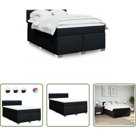vidaXL Surmatelas - Sommier à lattes de lit avec matelas Noir 140x190 cm Tissu (1/5)