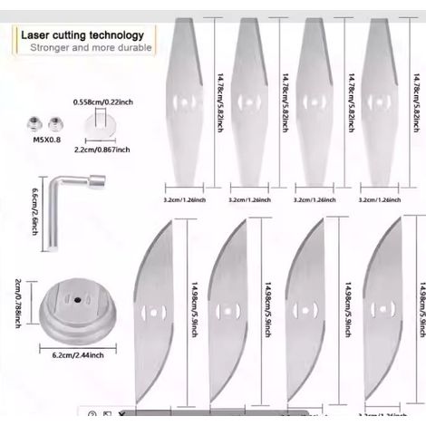 13-teiliges Set: Diamanttrennscheiben, Sicheltrennscheiben, Aluminiumhalterung, Schraubenschlüssel, Muttern und Unterlegscheiben (1/5)