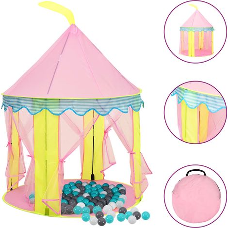 Tente de jeu pour enfants,Tente de fête,Tente de réception avec 250 balles Rose 100x100x127 cm XZZ25755 (1/5)