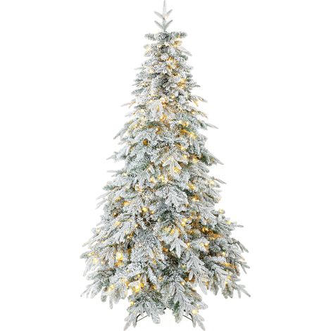 HOMCOM Albero di Natale Abete Innevato 180cm, 350 Luci LED Bianco Caldo, Verde (1/5)