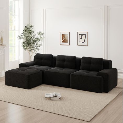Modulares Cord Sofa 3-Sitzer mit Ottoman Schwarz OKMYHOME (1/5)