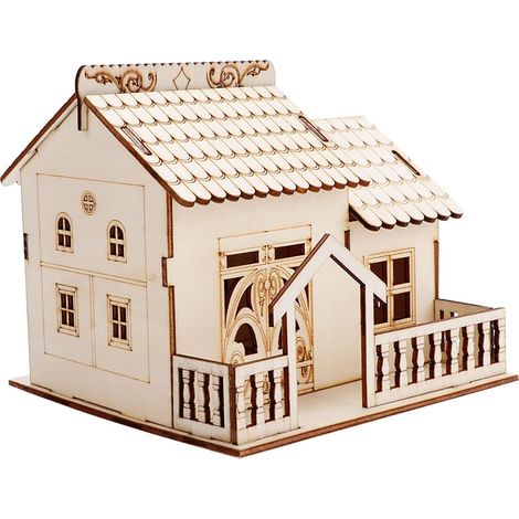 Villa Wooden Dollhouse Money Storage Pot Night Light 13 x 14 x 15 cm Mini Coin Bank with Warm Glow Retro Desk Decor for Children Friends Office (2) (1/5)