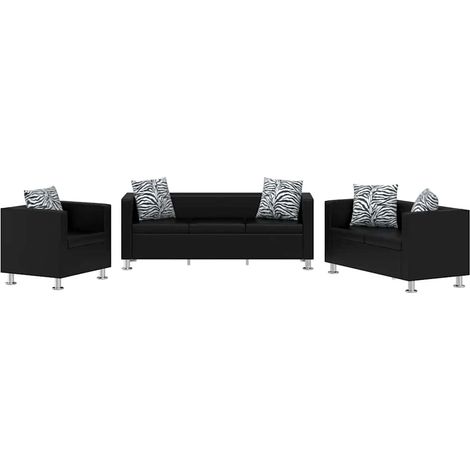 Sofa-Set Kunstleder 3-Sitzer + 2-Sitzer + Sessel Schwarz vidaXL (1/5)