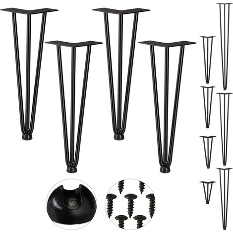 Set di 4 gambe per tavolo a forcina fai da te vintage 40 x 12 x 12 cm in metallo nero 130007768