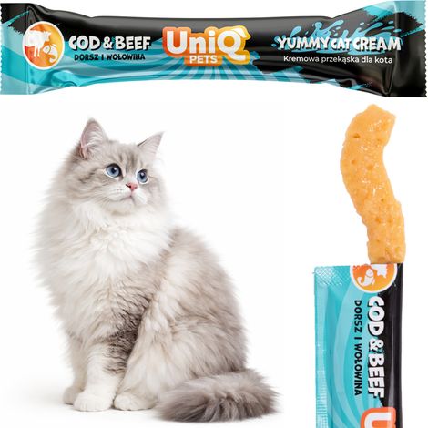 Cremige Paste für Katzen mit Kabeljau und Rindfleisch PurrCream UniQ Pets 15 g