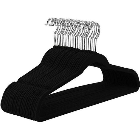 Cintre fin en velours, pour vêtements non costumés, crochet argenté noir (1/4)