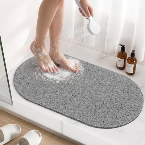 Tapis de Douche Ovale, Style Luffa, Antidérapant, Gris, 69x40 cm (1/5)