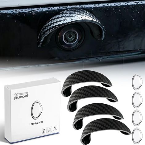 Lot de 4 housses de protection contre la pluie pour caméra de recul, pare-soleil étanche pour voiture, auvent incurvé en PVC noir, pare-soleil adhésif pour inverser la couverture météorologique du sta (1/5)