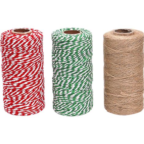 Cordes En Coton - 2 mm - 100 m Par Rouleau - Rouge Blanc Vert - Pour Emballage Cadeaux Fêtes - Ornements Noël - Artisanat DIY (1/5)