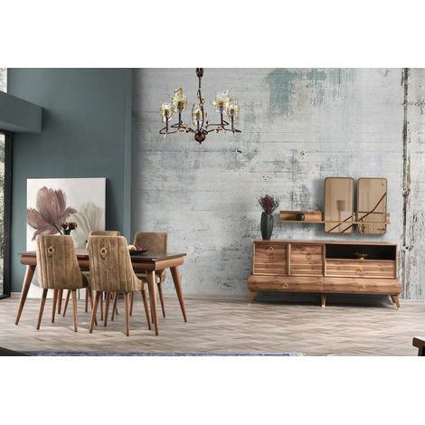 Comedor completo SAFIR con 4 sillas nogal y cobre