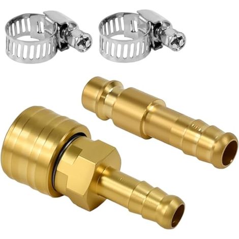 2 Pcs Raccord Rapide Air Comprimé 1/4" BSP, Raccord Compresseur d'Air en Laiton avec 2 Colliers de Serrage, Embouts Compresseurs Mâle et Femelle 2 Tailles, pour Raccorde Tuyaux Aériennes (1/5)