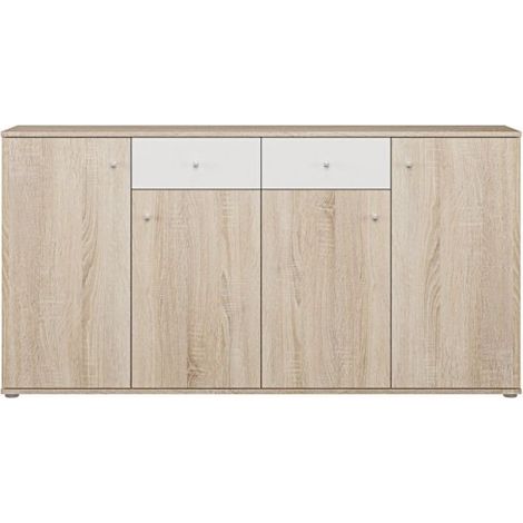 Madia Nilo con 4 ante e 2 cassetti in rovere e bianco 159 cm