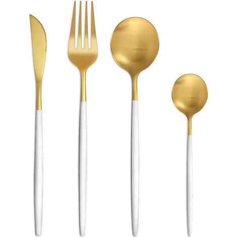 Besteckset 24-teilig für 6 Personen, Edelstahl, Weiß Gold Matt, Spülmaschinenfest (1/5)