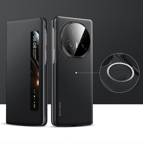 Étui en cuir texturé SULADA Kevlar 600D avec fenêtre intelligente, compatible avec Honor Magic V5