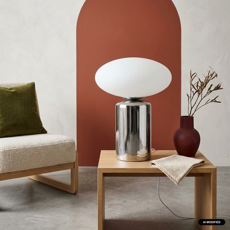 sweeek - Lampe de table intérieur céramique et verre Ø25.5cm chromé - Lyra (1/5)