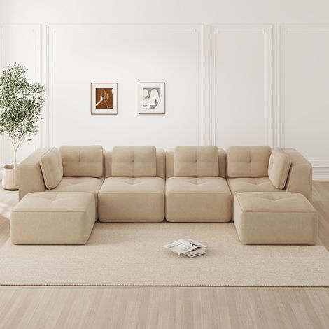 Modulares Ecksofa Beige Cord mit Ottomane, U-Form, montagelos (1/5)