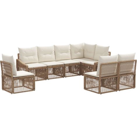 Gartensofa-set 8 pcs Beige Poly-Rattan vidaXL