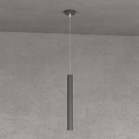Lampadario top light round tube 1174 s1 gu10 led cilindro metallo moderno, finitura metallo grigio-antracite