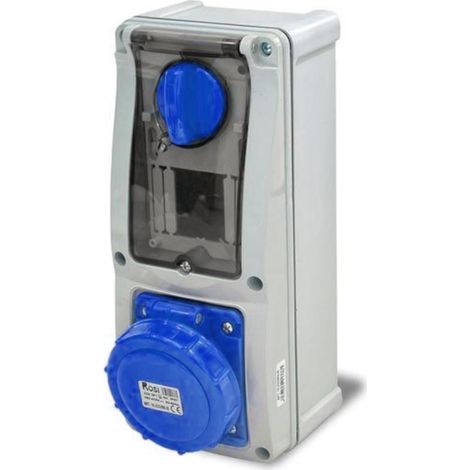 Presa interbloccata verticale con sezionatore, con fondo, con barra DIN, 230V, 3 poli, 16A, IP67 - Rosi 16.3216B6D (1/2)