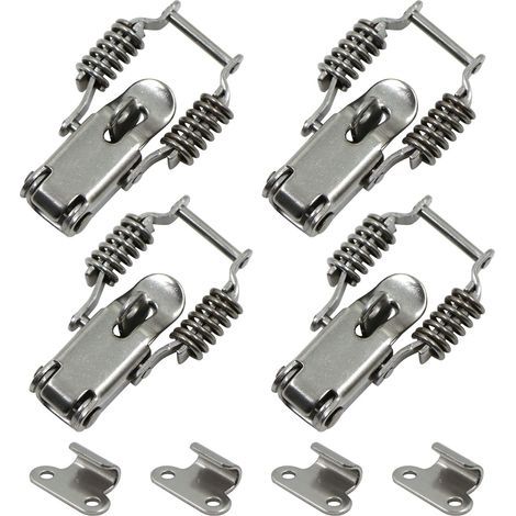 Moraillon porte Fermeture à Levier - 4 pièces Loquet Ressort, Bascule Fermoir Ressort avec trou de verrouillage en Acier Inoxydable pour Coffret, Boîte, Tiroir, Armoire, Trousse médical (1/5)