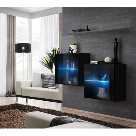 Commode - Switch SB III - 2 vitrines LED - 1 étagère - Noir et graphite - Modèle 2 - Livraison gratuite