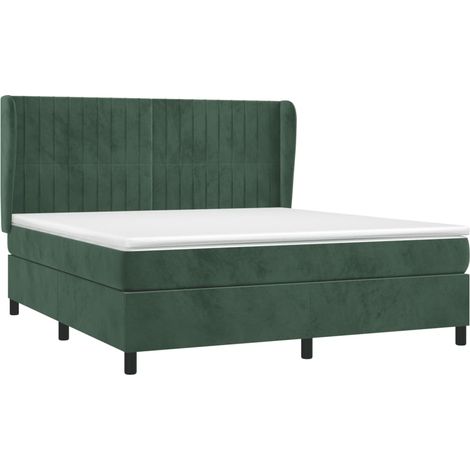 vidaXL Giroletto a Molle con Materasso Verde Scuro 160x200 cm Velluto (1/5)